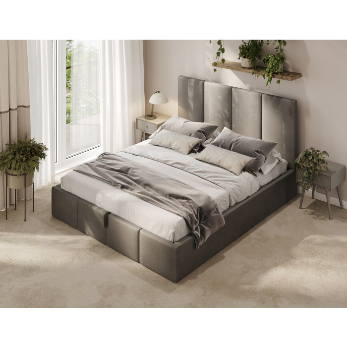 Großes gepolstertes Bett Anthrazit Schlafzimmer